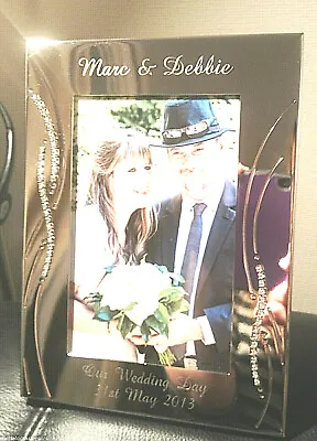 Personalised Engraved Portrait 7  X 5  Photo Frame Wth Crystals - Wedding Gift • £17.99