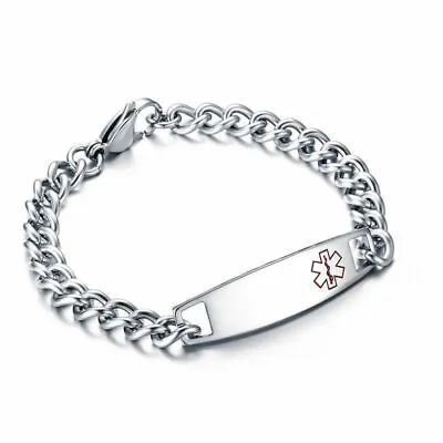 Medical Alert ID Stainless Steel Bracelet Chain Wristband Customized Engraving • £6.96
