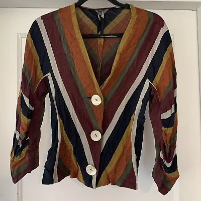 $14.99 • Buy Zara Shirt Womens XS Black Striped Button Accents 3 Quarter Sleeve V Neck Trf