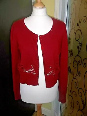 Roman Red Cardigan With Beads And Lace Size 12 • £9.99