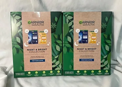 2 X GARNIER SkinActive Night & Bright Collection Gift Set (5 X Masks Per Pack) • £14.95