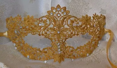 Gold Masquerade Mask Diamante Venetian Style New Year's Party Masked Balls Gifts • £11.75