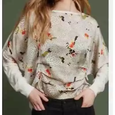 Anthropologie Tiny Mixed Media Top Women Xs Floral Front Cropped Solid Back • $25