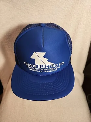 VINTAGE TRAVIS ELECTRIC TENNESSEE Truckers Hat Cap Blue Snapback Mesh Rope Logo  • $11.36