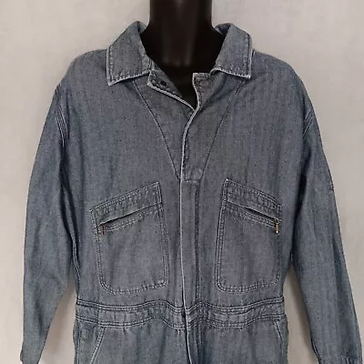 Key Imperial Coveralls Denim Chevron Striped Engineer 38 Medium Vintage • $52.95