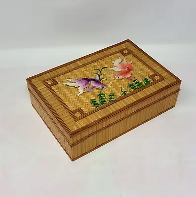 Vintage 1960's Trinket Box Ratten Box Kio Fish Decor Raised Fish Bamboo • $29.99