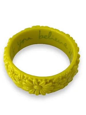 Vtg 30’s Rare Yellow Molded Flower Celluloid Bracelet - Carved Quote See Desc. • $89.99