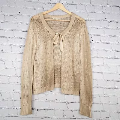 Marika Charles Cardigan Womens 3 / L Brown Open Knit Cashmere Tie Front Sweater • $44.88