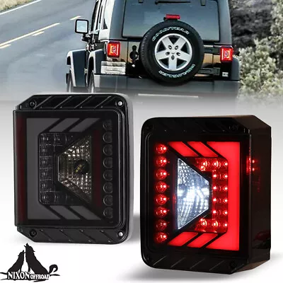 Black Smoke LED Tail Lights W/ Rear Brake Turn For 2007-2018 Jeep Wrangler JK • $97.46