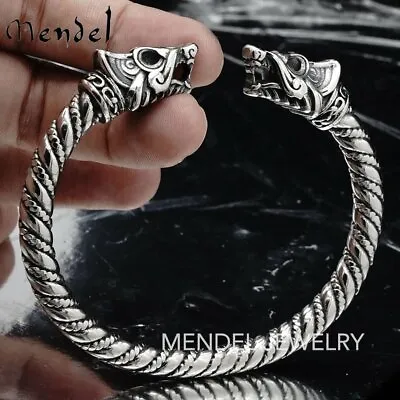 MENDEL Mens Norse Viking Arm Ring Fenrir Wolf Head Cuff Bangle Bracelet For Men • $26.99