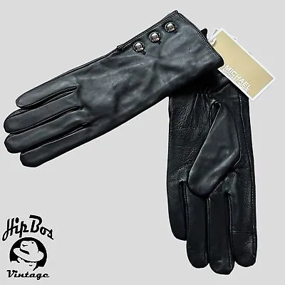 Michael Kors Womens Leather Gloves Tech Gloves Touch Compatible Black Size L • $63.99