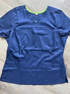 Landau Scrub Top Care Flex Womens Large  Blue Short Sleeve V Neck Nursing CNA • $5