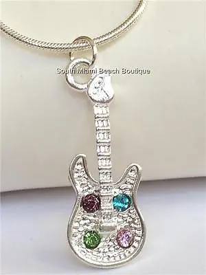 Crystal Bass Guitar Necklace Silver Plated Music Musician Teacher Gift USA • $6.99