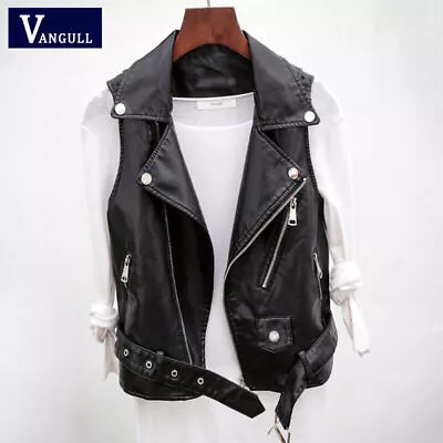 Men's Faux Leather Biker Vest Sleeveless Motorcycle Slim Jacket Casual Coat Top • £20.76