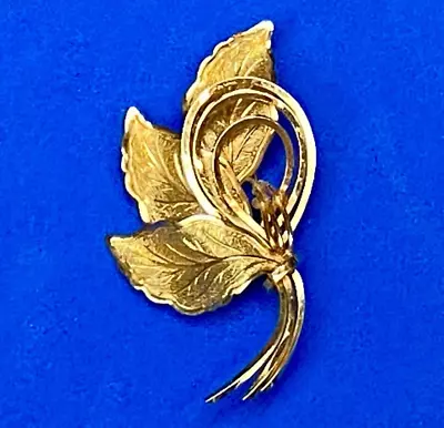 Vintage Etched Three Leaf Jewelry Gold Tone Brooch Pin Signed Turin? • $9.95