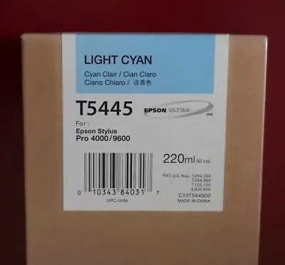 04/2017 New In Box Epson Genuine 220ml Ink T5445 Light Cyan Stylus 4000/9600  • $179.89