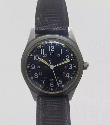 Vintage Vietnam US Military Issue Black Dial Manual Wind Watch 34mm • $116.50
