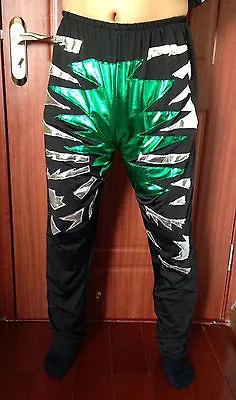 Adult Spandex Zentai Wrestling Tights/pants Metallic Green/black/Silver S-XXL  • £23.99