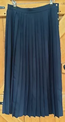 Vintage 1980s  Womens JAEGER Size 14 Waist 29  Midi Maxi Navy Blue Pleated Skirt • £24