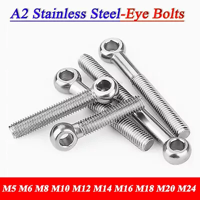 M5-M24 Eye Bolts Threaded Rings A2 Stainless Catenary Wire Hanging Eyelet Screws • £2.51