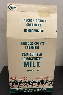 Vintage HANCOCK COUNTY CREAMERY One Gallon Milk Carton Ellsworth ME • $10