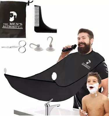 Beard Bib Catcher Apron Cape Mustache Shaving Cloth Set For Men Comb Scissor Bag • $8.99