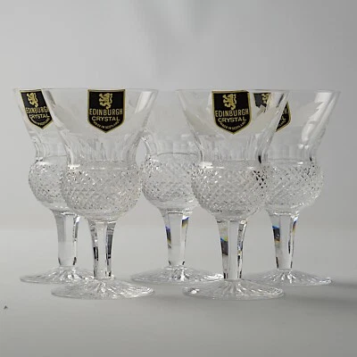 Edinburgh Crystal Thistle 5 X Claret Wine Glasses 4.5 Inches • £185