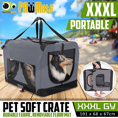 Pet Dog Soft Crate Portable Carrier Travel Cage Tent Kennel Folding XXXL GY • $99.90