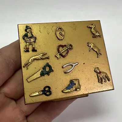Vintage Art Deco Compact Powder Case With Enamel Figural Applied Charms • $150