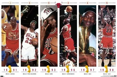 Michael Jordan - Championships Poster Featuring All 6 Titles 22.375  X 34  NEW! • $9.98