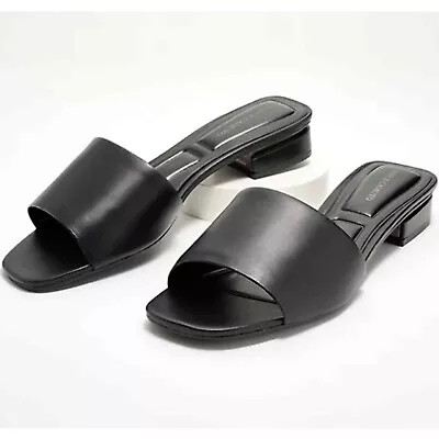 New Vince Camuto Leather Slide Sandals Cheleah Black Slip On Shoes Size 7.5 M • $28.99