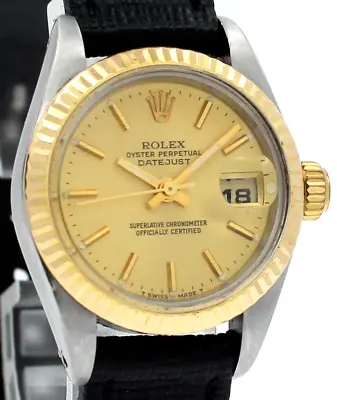 Ladies Vintage ROLEX Oyster Perpetual Datejust 26mm Gold Champagne Dial Watch • $2795