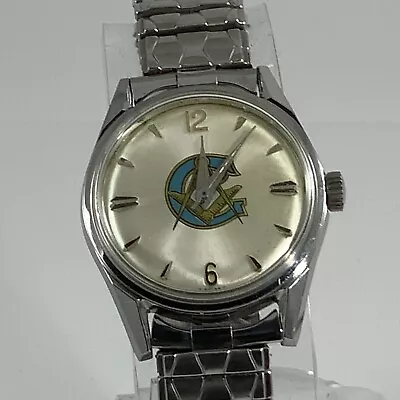 Vintage Masonic Symbol Stainless Steel Watch From 1970s With 17J Swiss FHF 72 • $94