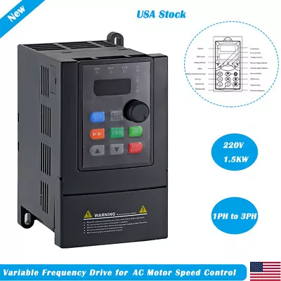 ATO Variable Frequency Drive VFD 2HP 1.5KW 7.5A Inverter 220V Single To 3 Phase • $182.81