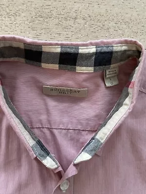 Burberry Brit Shirt Men's Large Pink Made In Turkey Nova Check Cuffs Neck Collar • $69.99