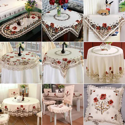 Embroidered Satin Table Runner Lace Dining Table Cloth Valentine's Day Decor • £5.39