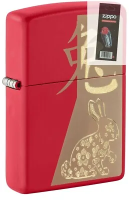 Zippo 48282 Year Of The Rabbit Red Matte Windproof Lighter + FLINT PACK • $45.79