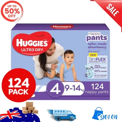 $109.44 • Buy Huggies Boys Nappies Size 4 9-14kg Ultra Dry Nappy Pants 124pk