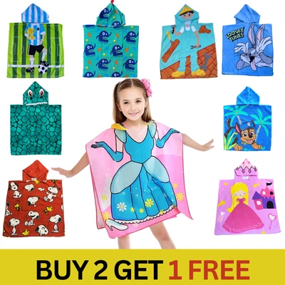 £7.99 • Buy Kids Hooded Poncho Towel Cotton Changing Robes Swimming Beach Bath Quick Dry UK