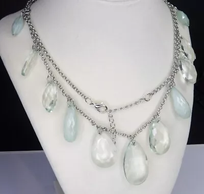 Light Mint Green Acryic Tear Drop Gems Silver Tone 18inch Necklace • $8