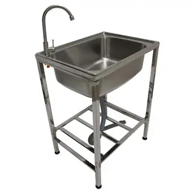 Camping Sink With Tap And Drainage Pipe Outdoor Stainless Steel Metal  Wash • £149.99