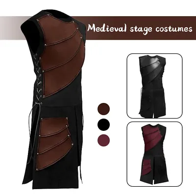 Gothic Medieval Long Vest Waistcoat Sleeveless Round Collar Renaissance • $31.24