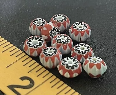 (10) Old Sky Blue & Brick Red White Chevron Huron Indian Venetian Trade Beads • $12.99