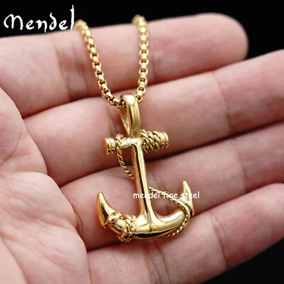 MENDEL Mens Womens Gold Plated Anchor Pendant Necklace Chain Men Stainless Steel • $13.99
