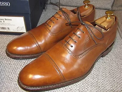 Loake 1880 Ledbury Tan Brown Leather Oxford Semi Brogue Shoes UK 10 Box + Bags • £30