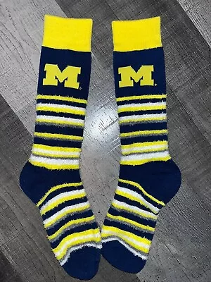 Michigan Wolverines College Team Stripe Womens Soft Comfy Fuzzy Crew Socks • $9.67