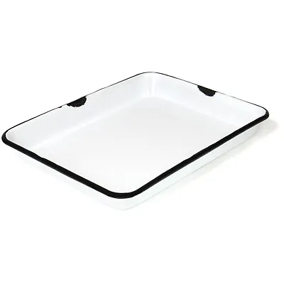 11  X 9  Enamelware Metal Classic 2 Qt Rectangular Serving Tray White/Black Rim • $21.99