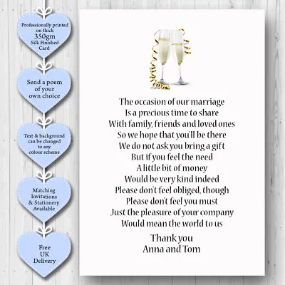 10 Personalised Wedding Honeymoon Gift Money Poem Cards Honeymoon Wish Inserts • £2.50