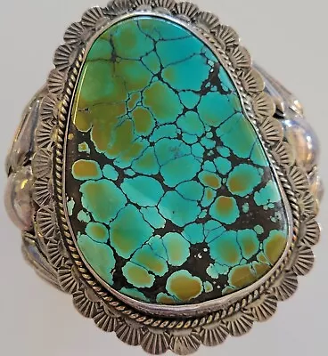 Old PAWN Vintage NAVAJO BIG Hubei SPIDERWEB Turquoise Slab Cuff Bracelet • $1375