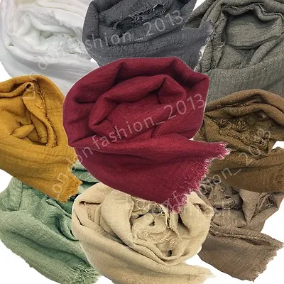 Crinkle Maxi Women Long Crimp Mix Cotton Shawl Wrap Scarf Hijab Frayed Edges • £3.75